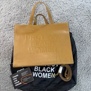 CISE Protect Black Women Tan Vegan Leather Small Tote Gold Hardware